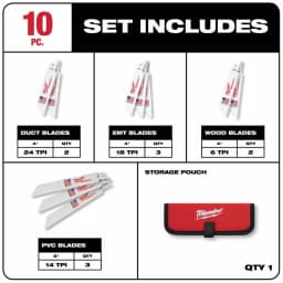 Milwaukee M12 HACKZALL Bi-Metal Reciprocating Saw Blade Kit, 10-Piece with Storage Pouch thumbnail 2