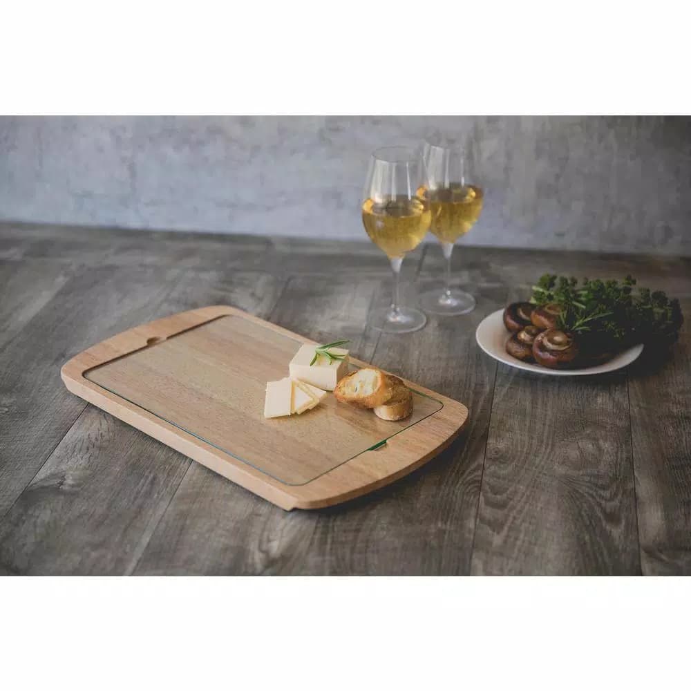 Picnic Time Billboard Rubberwood Serving Tray with Removable Tempered Glass Top