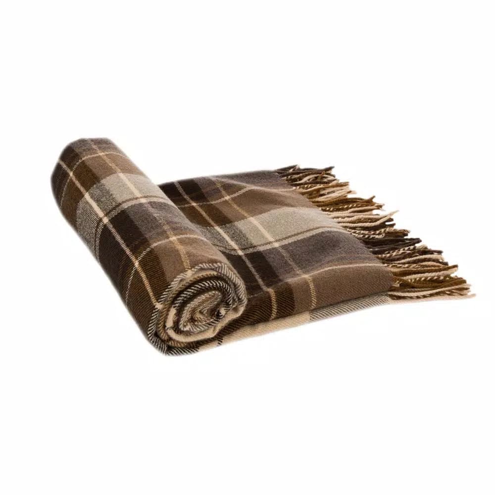Glitzhome 50 in. x 60 in. Woven Plaid Throw Blanket with Decorative Fringe