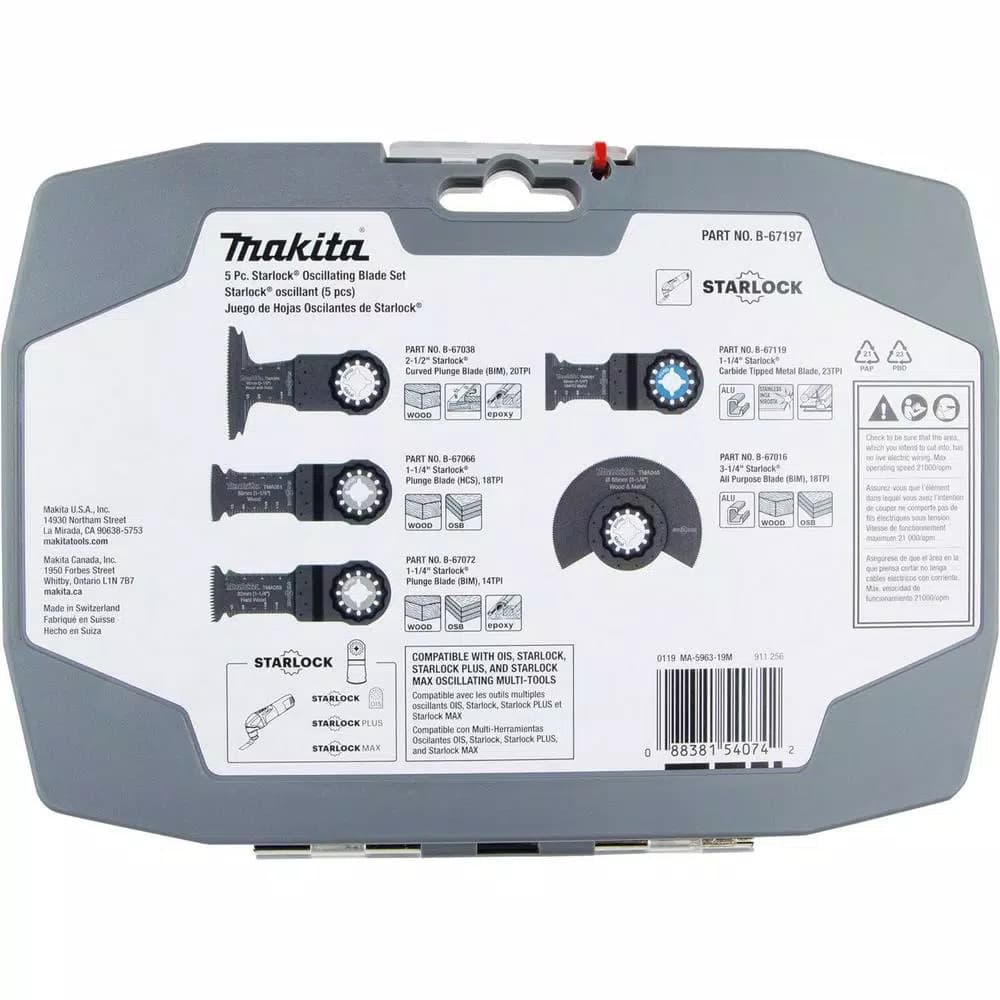 Makita 5-Piece Starlock Oscillating Blade Set for Wood and Metal Cutting