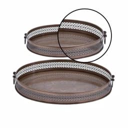 LITTON LANE New Traditional Metallic Latticed Iron Oval Trays, Set of 2, Brown Copper Finish thumbnail 3