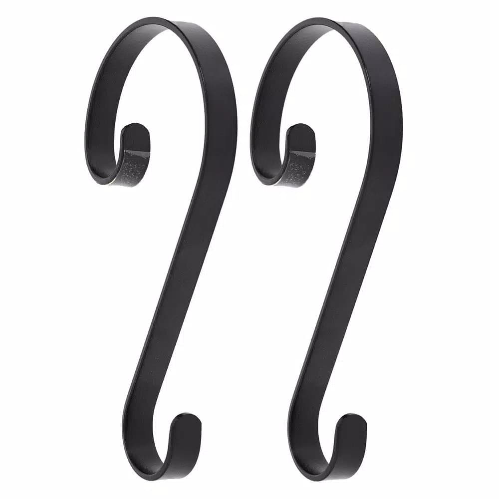 Haute Decor Matte Black Ornate Stocking Scroll Holders, 2-Pack