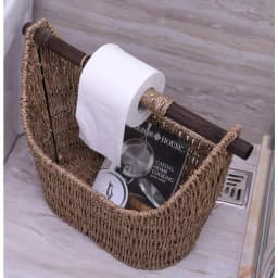 Unbranded Seagrass Magazine and Toilet Paper Holder Basket with Wooden Rod - Natural thumbnail 2