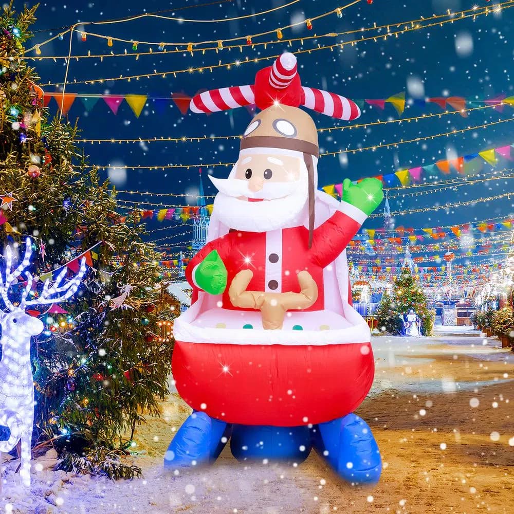 JOYDECOR 6 ft. Santa Claus on Helicopter Christmas Inflatable with Built-in LED Lights