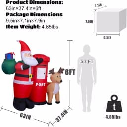 JOYDECOR 6 ft. Santa Claus with Postbox and Reindeer Christmas Inflatable with LED Lights thumbnail 2