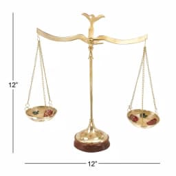 LITTON LANE 12 in. Polished Brass Equilibrium Scale Decor with Floral Embroidery and Wood Base thumbnail 4