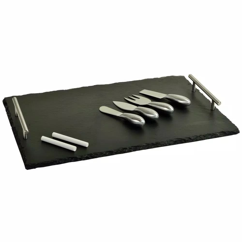 Unbranded Sardo Natural Slate Cheese Board Set with 4 Stainless Steel Tools and Soapstone Chalk