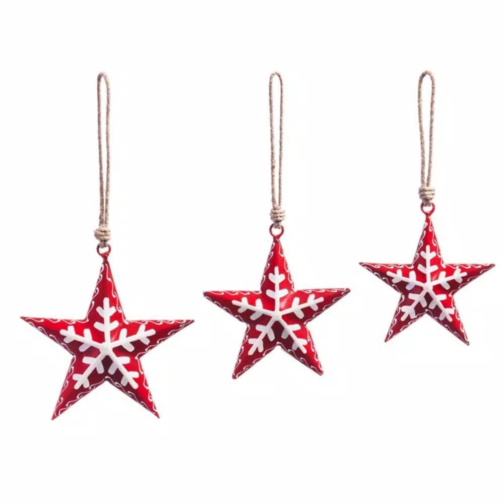 Evergreen 11 in. Red Metal Nordic Star Christmas Ornament Set, 3-Pack