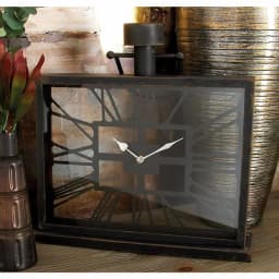 LITTON LANE 20 in. Black Iron and Clear Glass Horizontal Rectangular Table Clock thumbnail 1