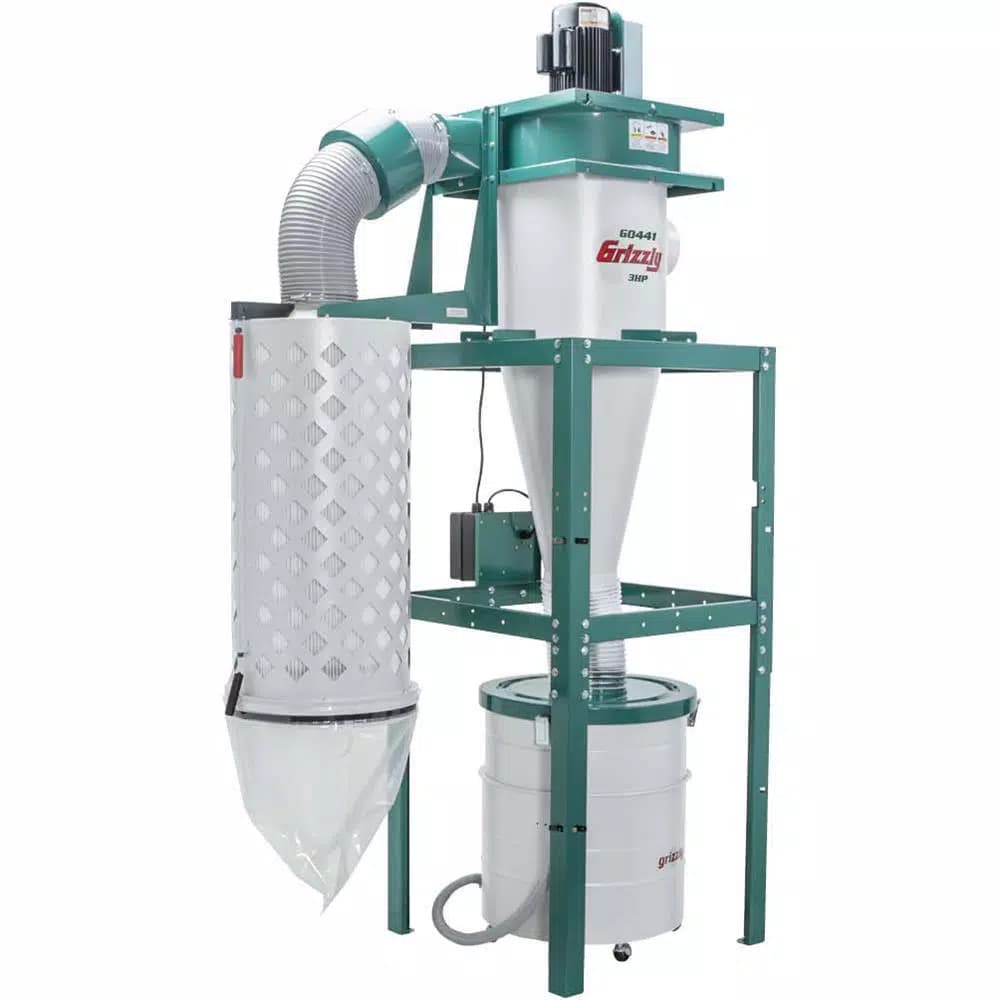 Grizzly Industrial 3 HP Cyclone Dust Collector with 55 Gal. Steel Drum and BIA Certified Filter
