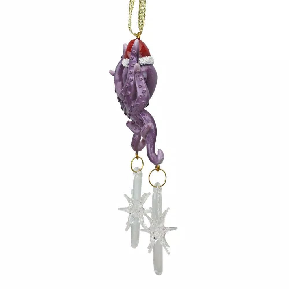 Design Toscano 5.5 in. Tenacious Tentacles Octopus Holiday Ornament with Santa Hat