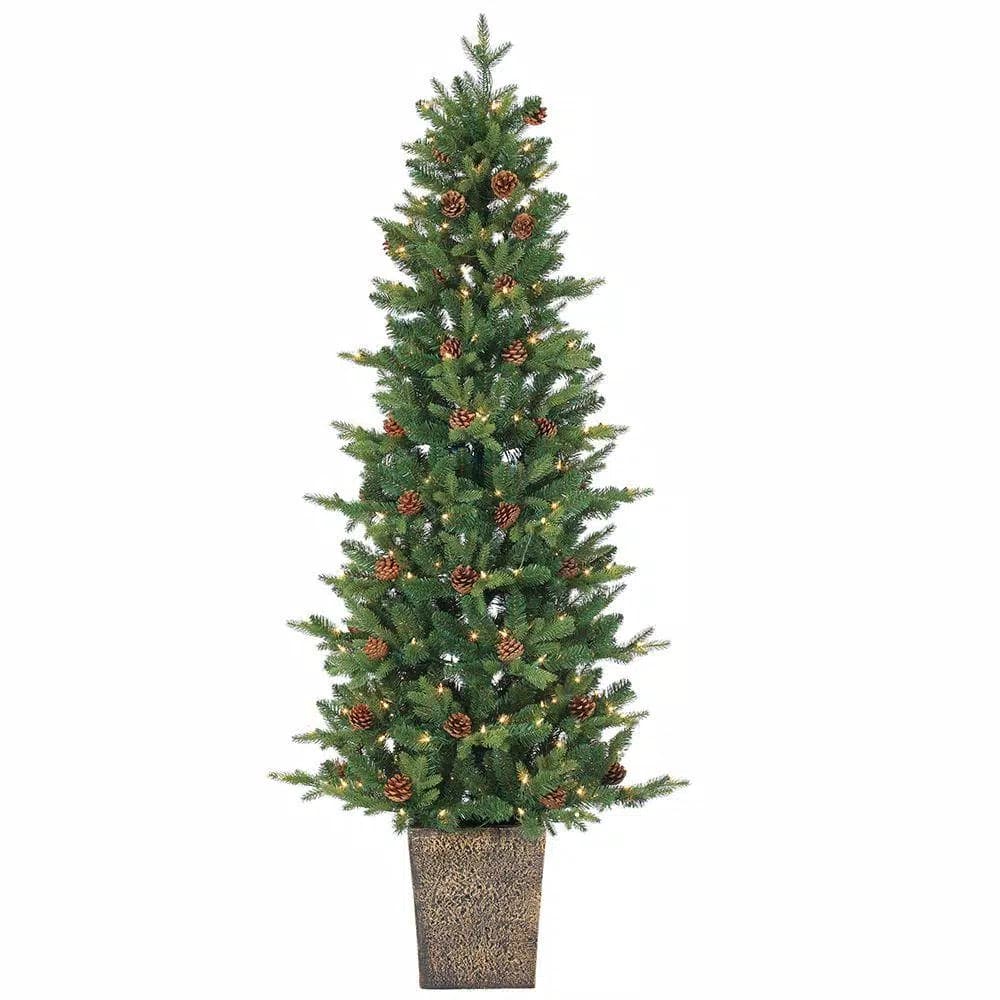 Sterling 6 ft. Pre-Lit Natural Cut Georgia Pine Artificial Christmas Tree with Pinecones and Pot