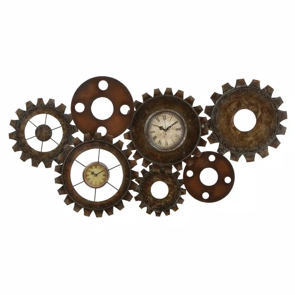 LITTON LANE 17 x 34 in. Rustic Industrial Gears Wall Clock, Distressed Iron Finish