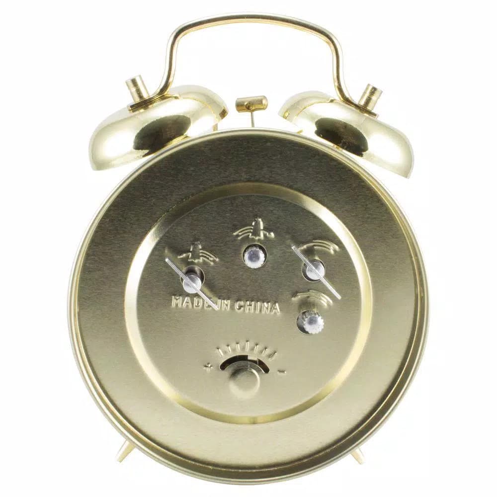 Equity by La Crosse Analog 4.5 in. Gold Metal Twin Bell Keywind Alarm Clock