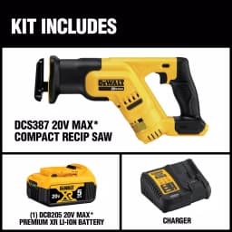 DEWALT 20V MAX Cordless Compact Reciprocating Saw Kit with 5Ah Battery, Charger, and Bag thumbnail 2