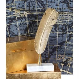 CosmoLiving by Cosmopolitan Gold Aluminum Feather Sculpture with White Marble Base - Antique Quill Decor thumbnail 1