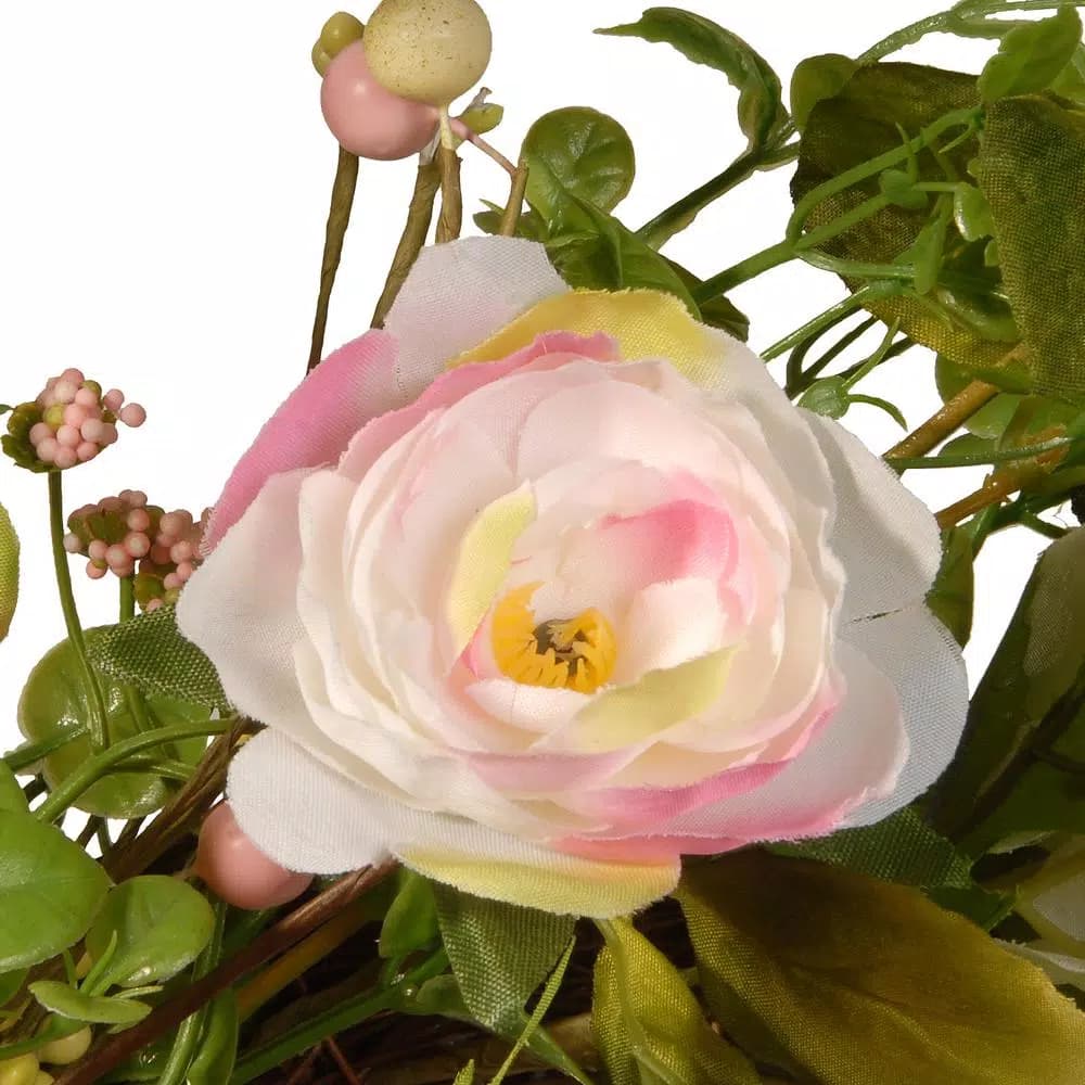 National Tree Company 24 in. Decorative Spring Wreath with Mixed Pastel Flowers and Berry Clusters
