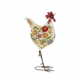 LITTON LANE 17 in. Farmhouse Floral Pattern Iron Rooster Garden Sculpture with Distressed Finish thumbnail 1