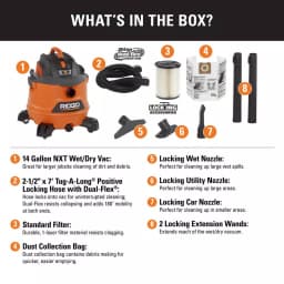 RIDGID 14 Gal. 6.0 Peak HP NXT Wet/Dry Shop Vacuum with 2.5 in. Locking Accessories thumbnail 2
