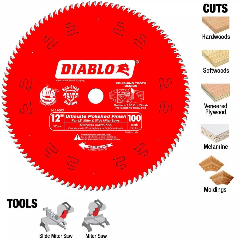 Diablo 12 in. 100-Tooth Ultimate Polished Finish Carbide Saw Blade, 15-Pack