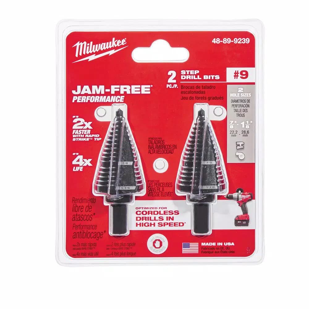 Milwaukee #9 Black Oxide Step Drill Bit Set, 7/8 in. and 1-1/8 in. (2-Pack)