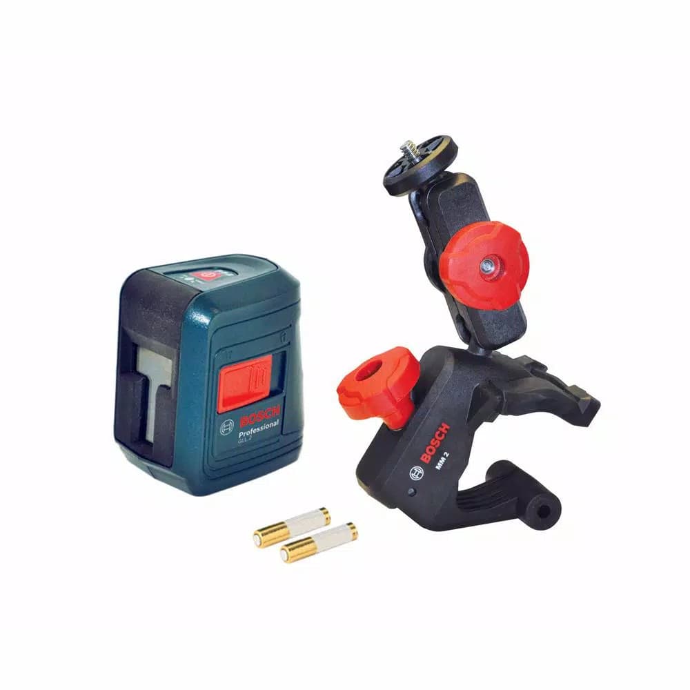 Bosch GLL 2 Self-Leveling Cross Line Laser Level with Flexible Clamping Mount, 30 ft. Range