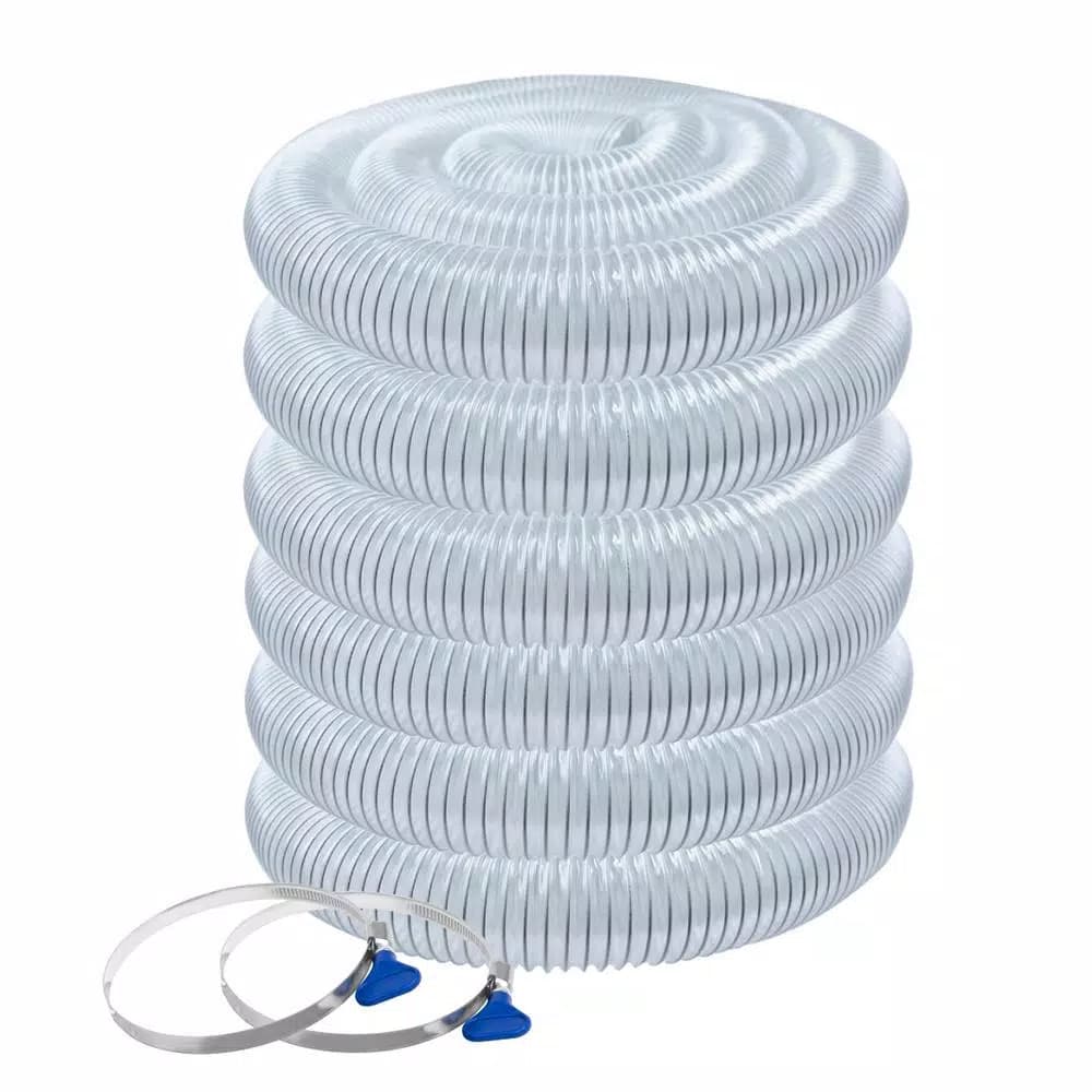 POWERTEC 2-1/2 in. x 50 ft. Flexible PVC Dust Collection Hose with 2 Stainless Steel Clamps, Clear