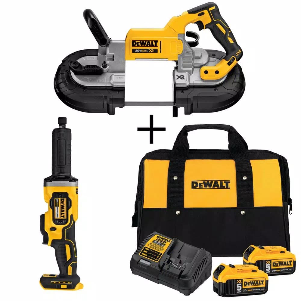 DEWALT 20V MAX XR Cordless Brushless Deep Cut Band Saw & 1-1/2 in. Die Grinder Kit with (2) 5.0Ah Batteries