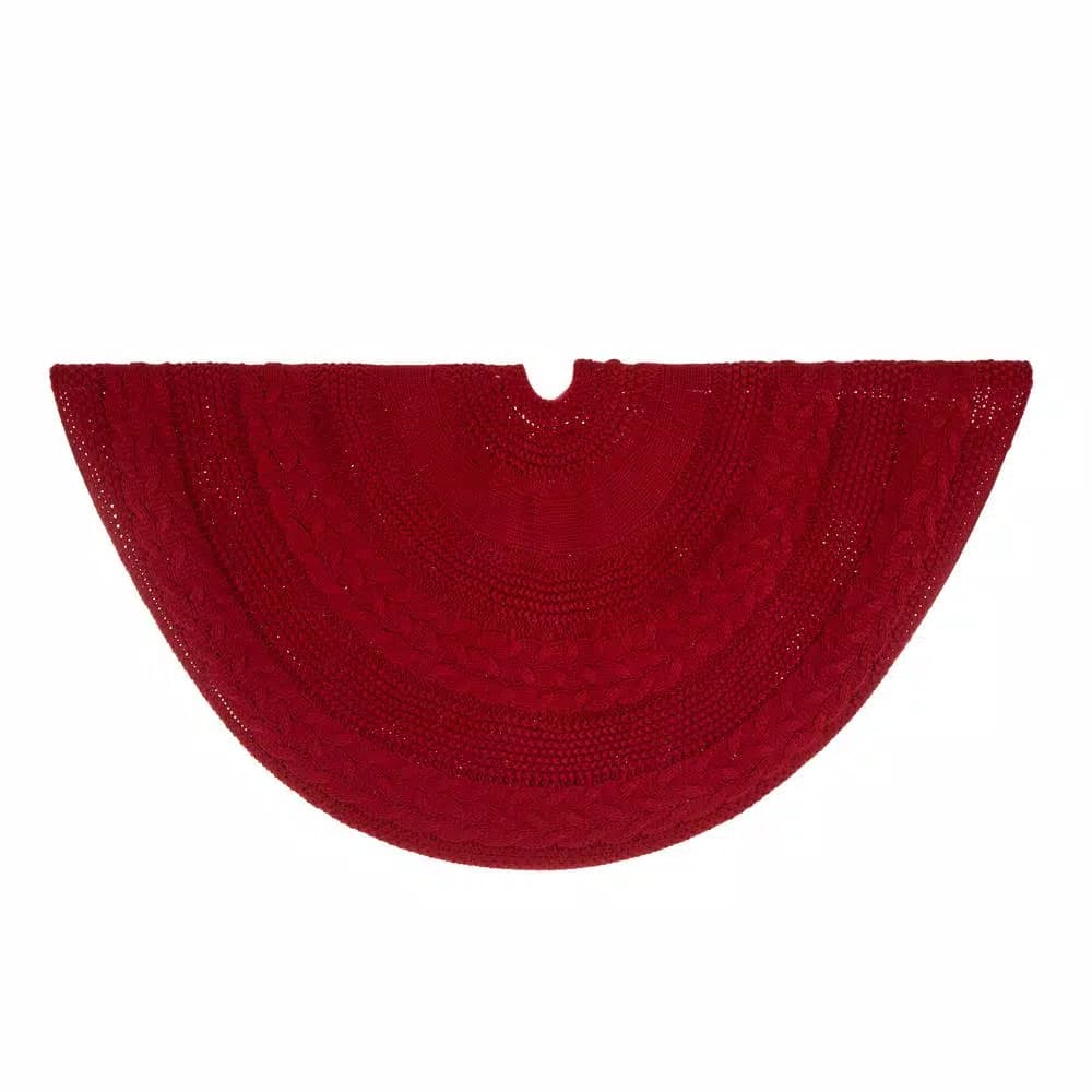 Glitzhome 52 in. Red Knitted Acrylic Christmas Tree Skirt
