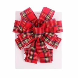 Santaland Red Holiday Plaid Burlap Christmas Tree Topper Bow, 11 in. x 31 in. thumbnail 2