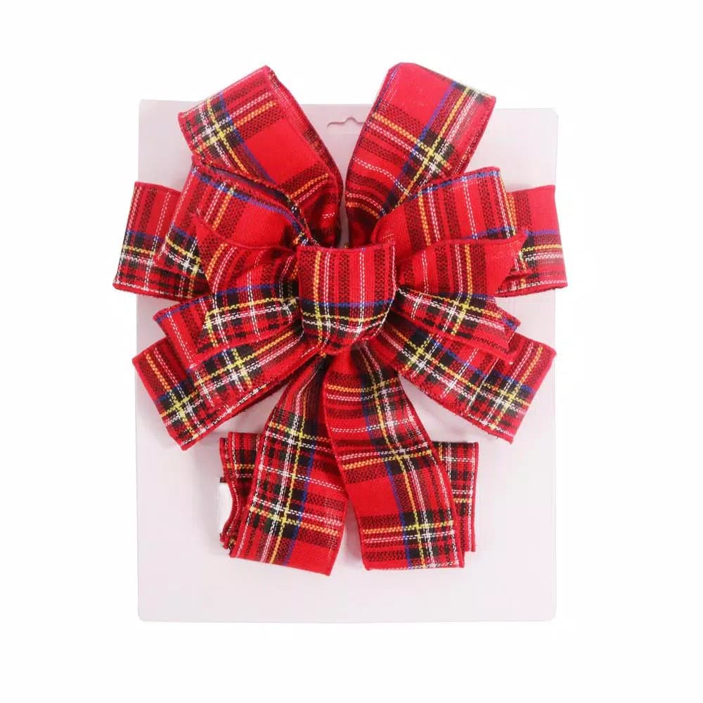 Santaland Red Holiday Plaid Burlap Christmas Tree Topper Bow, 11 in. x 31 in.