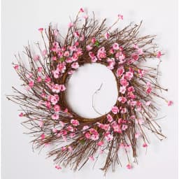 Unbranded 22 in. Pink Cherry Blossom Wreath on Natural Twig Base thumbnail 1
