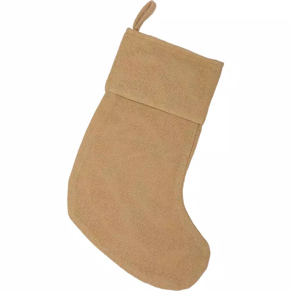 VHC Brands 20 in. Natural Cotton Burlap Christmas Stocking - Farmhouse Holiday Decor
