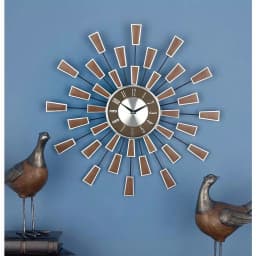 LITTON LANE 22 in. Modern Sunburst Round Wall Clock with Black Iron Rays and Brown Tips thumbnail 1