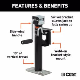 CURT Bracket-Mount Swivel Trailer Jack with Side Handle, 2,000 lbs. Capacity, 10 in. Travel thumbnail 2