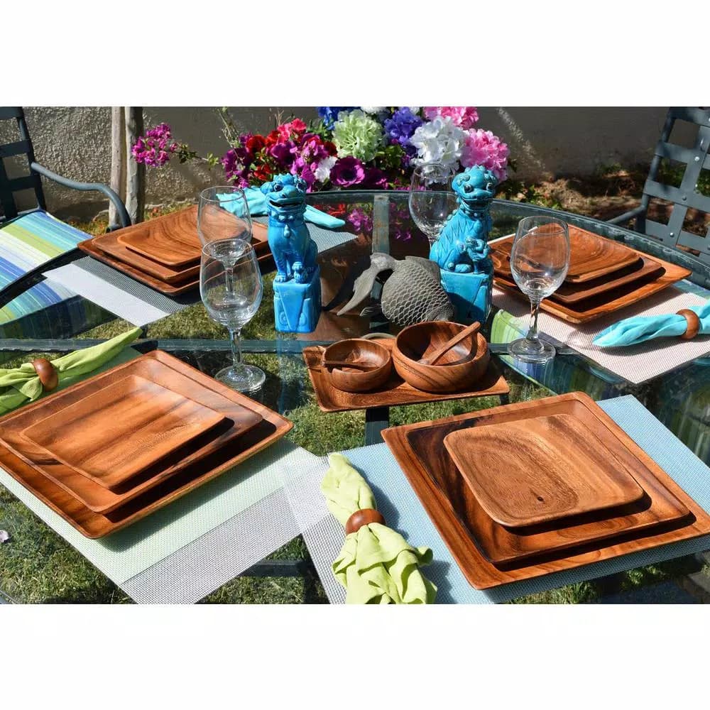 Acaciaware 16-Piece Acacia Wood Round Dip and Nut Bowl Set with Spoons