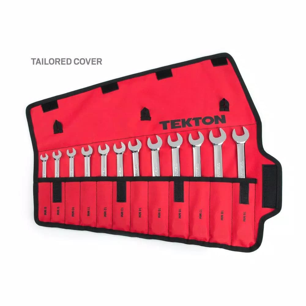 TEKTON 12-Piece Metric Ratcheting Combination Wrench Set, 8-19 mm with Storage Pouch