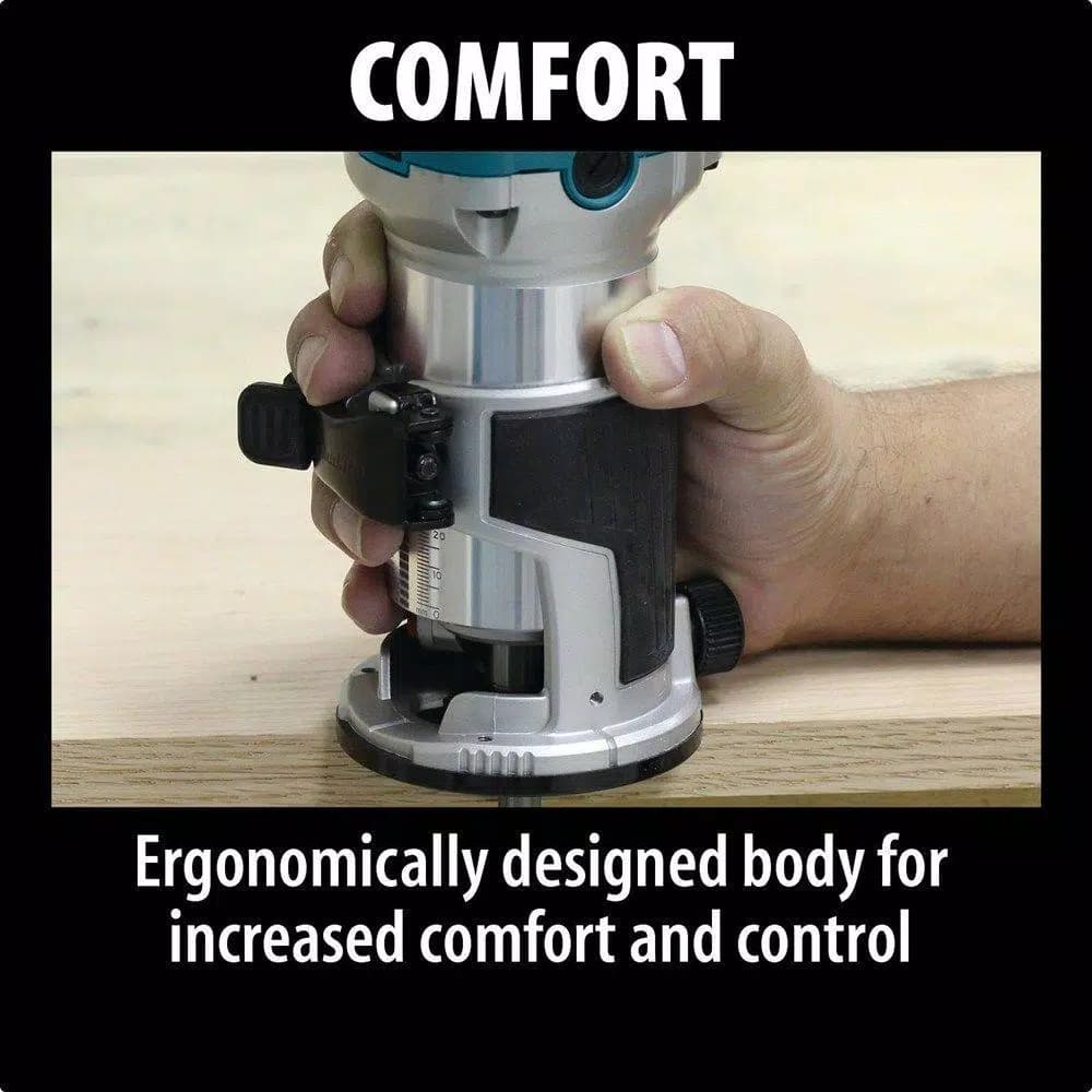 Makita 1-1/4 HP 6.5 Amp Corded Compact Router with Variable Speed and Quick-Release Fixed Base