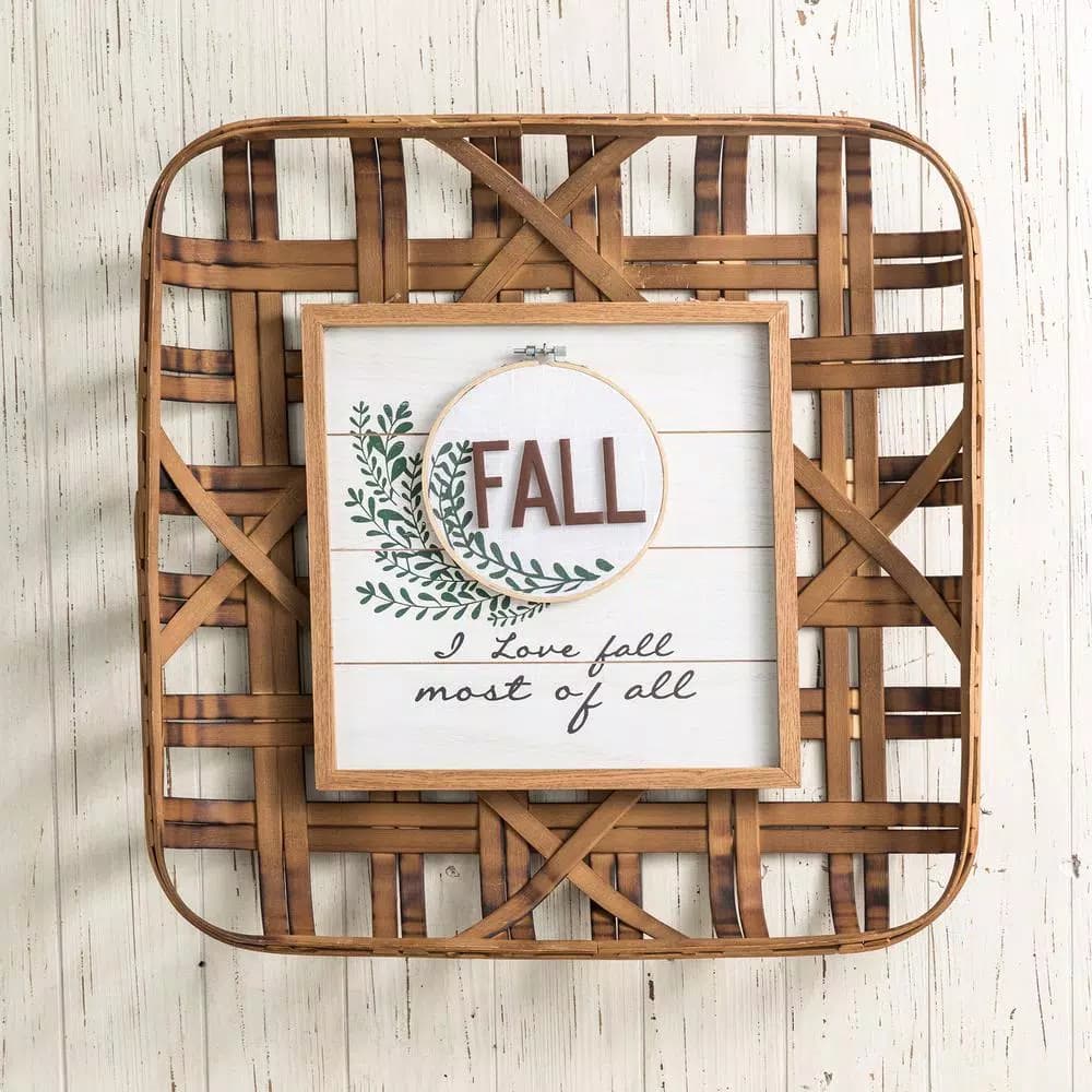 Glitzhome 24 in. Woven Tobacco Wicker Basket Wall Decor - Brown Bamboo
