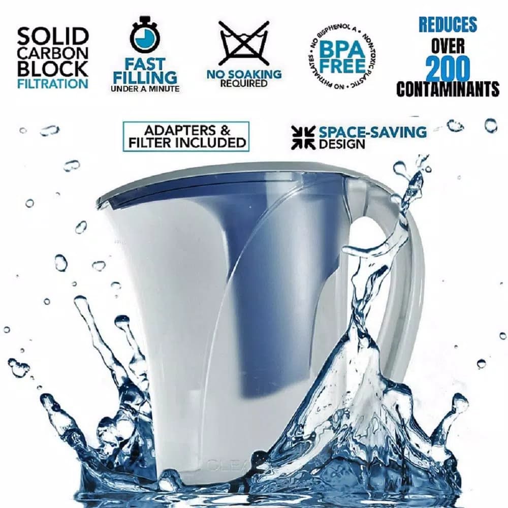 Clear2O Advanced Water Filter Pitcher, 9-Cup Capacity with Solid Carbon Block Filter