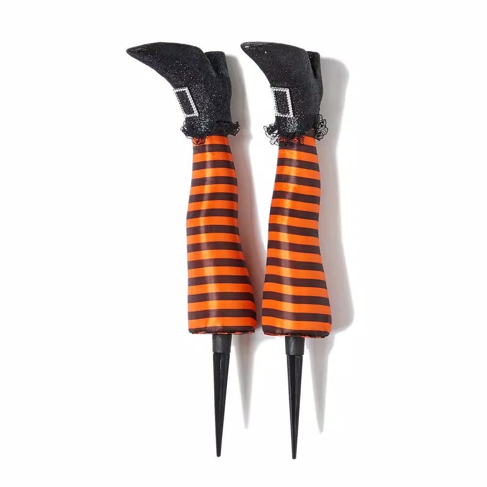 Unbranded 18 in. Witch Leg Stakes - Black and Orange Striped Halloween Yard Decoration