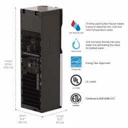 Brio Essential Series Bottleless Water Cooler, Tri-Temp Reverse Osmosis Filtration, Black & Stainless Steel thumbnail 2