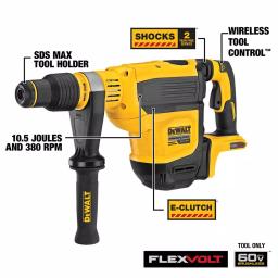 DEWALT 60V MAX FLEXVOLT Cordless Brushless 1-3/4 in. SDS MAX Rotary Hammer Kit with (2) 9.0 Ah Batteries thumbnail 3