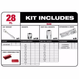 Milwaukee 3/8 in. Drive SAE Ratchet and Socket Set, 28-Piece thumbnail 2