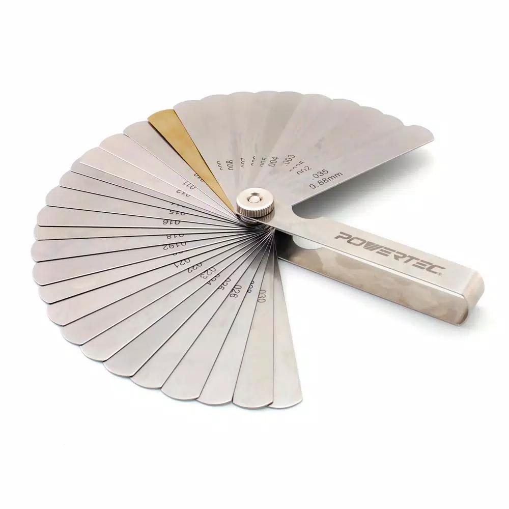 POWERTEC 32-Blade Feeler Gauge Set, Dual Marked Imperial and Metric, 0.0015-0.035 in.