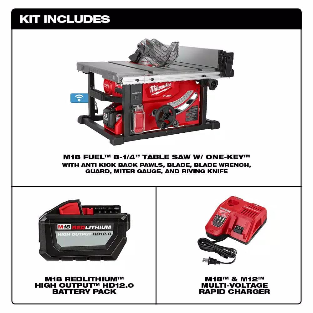 Milwaukee M18 FUEL 8-1/4 in. Cordless Table Saw Kit with 12.0 Ah Battery & Rapid Charger