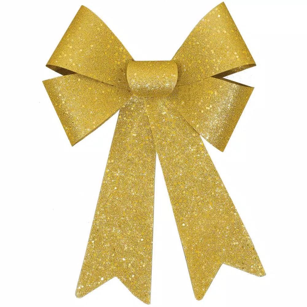 Amscan 13 in. Gold Glitter Bows, 4-Pack - Reusable Decorative Bows for Christmas Trees, Wreaths, and Holiday Decor