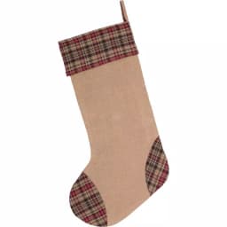 VHC Brands 20 in. Clement Natural Tan Rustic Christmas Star Stocking - Cotton and Jute Plaid Decor thumbnail 2