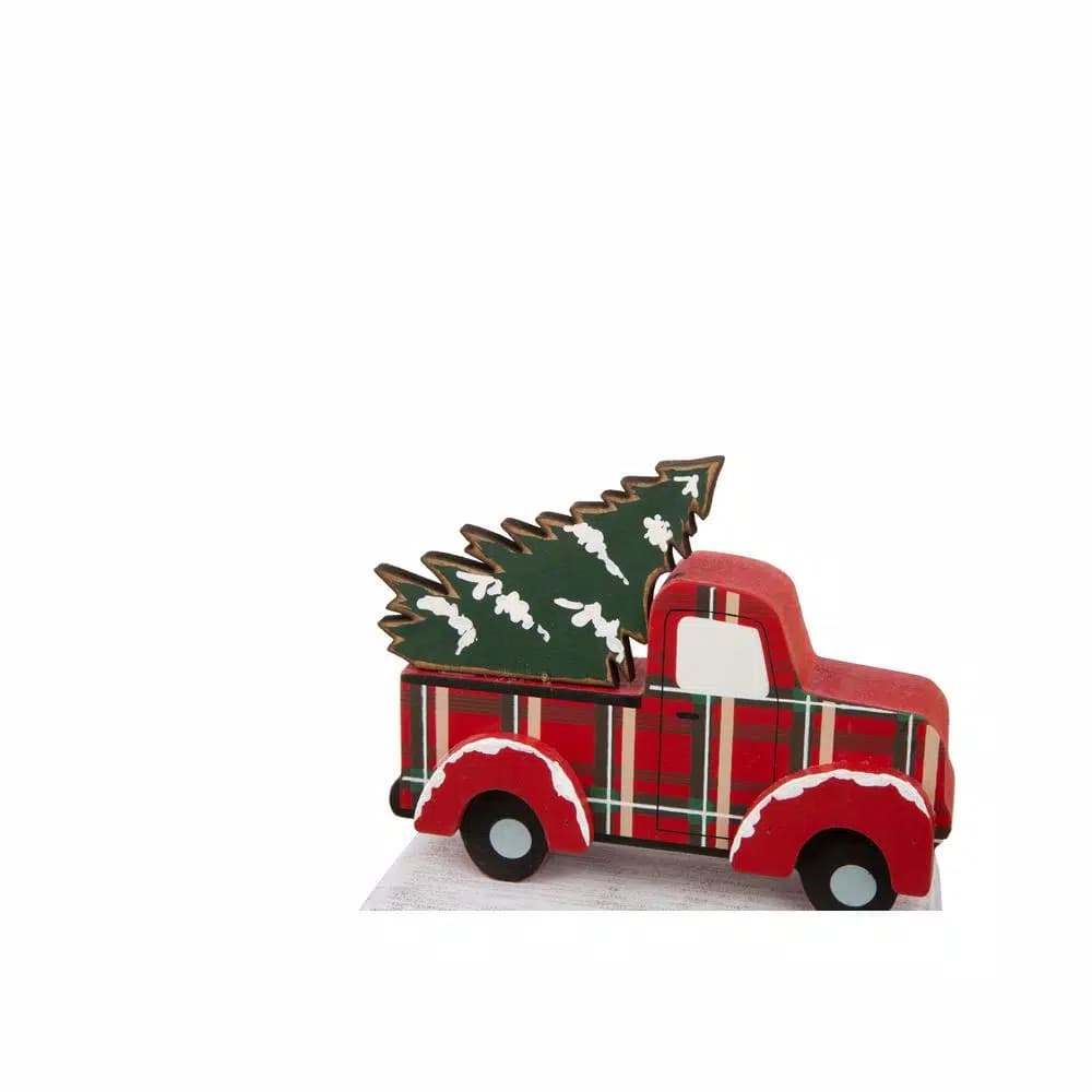 Glitzhome Red Car and Truck Wooden/Metal Stocking Holders, Set of 2