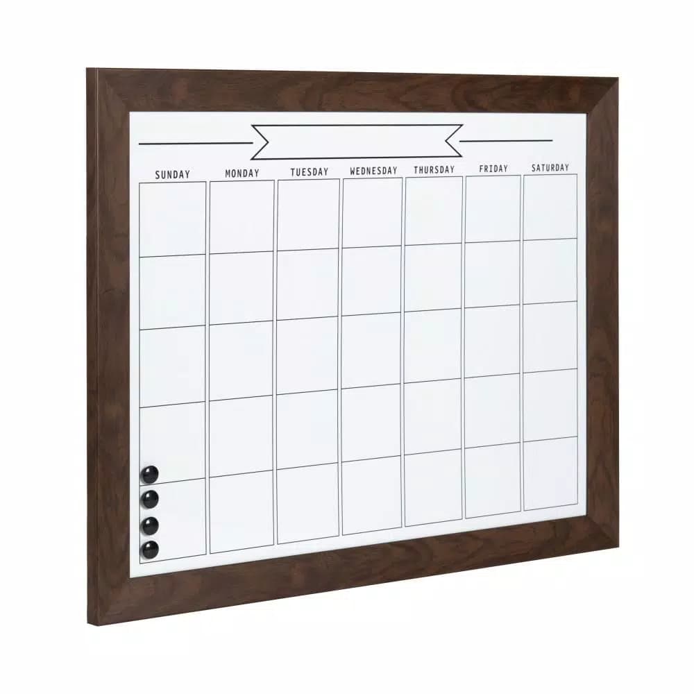 DesignOvation Beatrice Framed Magnetic Dry Erase Monthly Calendar Memo Board with Magnets and Marker